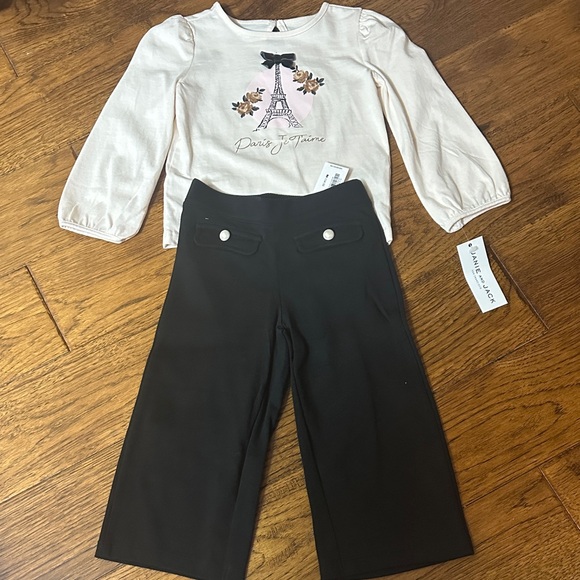 Janie and Jack Other - Girls Eiffel Tower Top and Black Pants Set